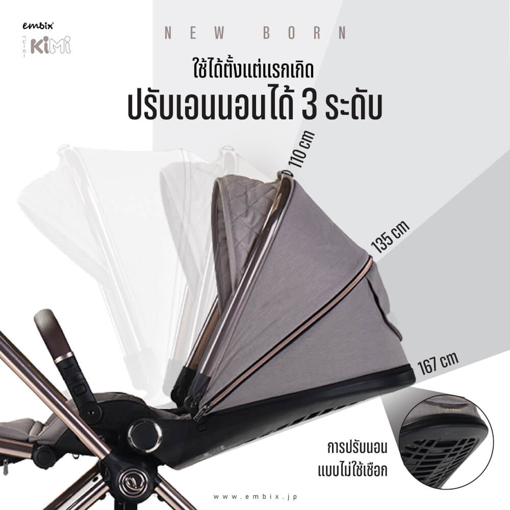 รถเข็นเด็กแบบเข็นได้สองทิศทาง EMBIX รุ่น KIMI ใช้ได้ตั้งแต่เเรกเกิด สีครีม